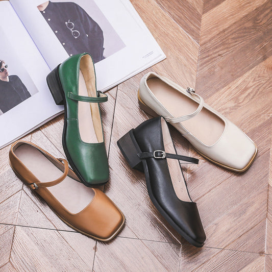 Women's Vintage Mary Jane Leather Square Toe Shoes