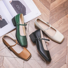 Women's Vintage Mary Jane Leather Square Toe Shoes