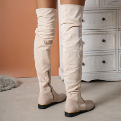 Fashion Over-the-knee Boots For Women Suede Stitching Low-heeled Long Boots  Winter