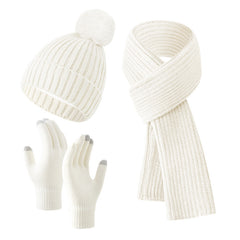 Solid Color Woven Hat Scarf And Gloves Warm Set