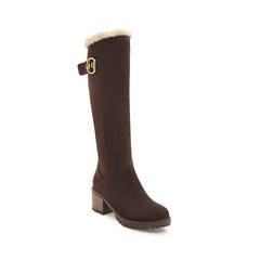 Medium Chunky Heel Suede Buckle Zipper Versatile Warm Knee-length Boots