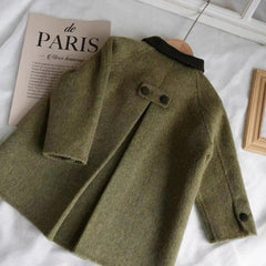 Children's Retro Army Green Woolen Coat Mid-length Woolen Coat