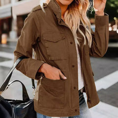 Women's Casual  Solid Color Loose Zip Lapel Jacket