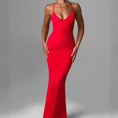 Women's Backless Cross Shoulder Strap Pleated Dress