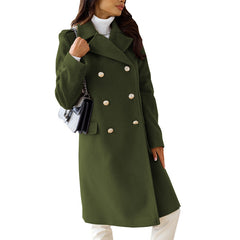 Women's Simple Long Sleeve Lapel Double Breasted Woolen Coat