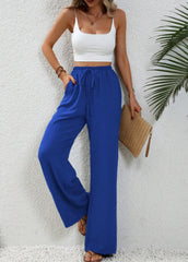 Drawstring Wide-legged Pants With Pockets Fashion Casual Trousers Women's Clothing
