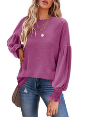 Women's Tops Round Neck Pleated Lantern Sleeve Women's Long European And American T-shirt