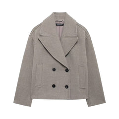 Lapel Double Breasted Woolen Coat