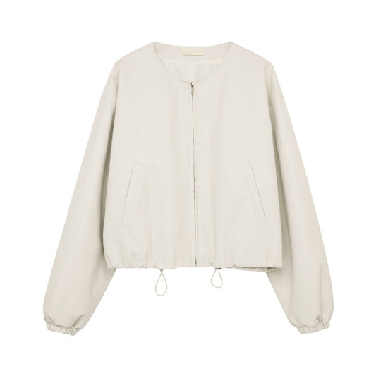 Autumn Drawstring Simple  Leather Jacket Top Fashionable Clothing