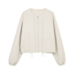 Autumn Drawstring Simple  Leather Jacket Top Fashionable Clothing