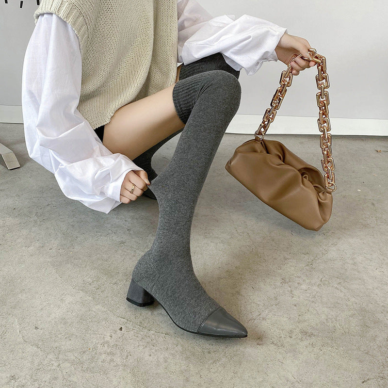 Fall New Pointed Toe Thick Heel Over The Knee Stretch Boots – view 2
