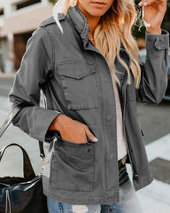 Women's Casual  Solid Color Loose Zip Lapel Jacket