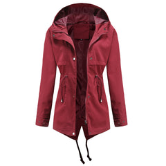 Windbreaker Mid-length Hooded Jacket With Waist Waist Outdoor Raincoat