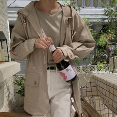 Retro Temperament Hooded Loose Casual Trench Coat