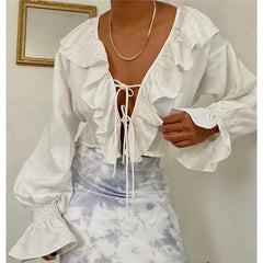 Women's Elegant Tie Chiffon Shirt Ruffle Top