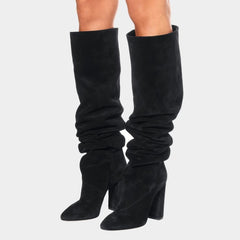 Women's Matte Over The Knee Thick Heel heeled Pleated Boots