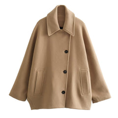French Coat  Polo Collar Blended Short Cape Sleeve Coat
