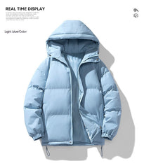 Men's Hoodie Coat Winter Fashion Solid ZIp-up Thickened Cotton-padded Puffer Jacket Casual Warm Outwear Top Clothing