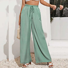 European And American Summer Pure Color Elastic Waist Lace-up Loose Wide-leg Pants