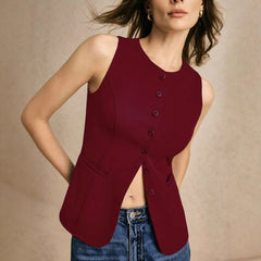 European And American Commuters' Simple Fashion Button Solid Color Vest