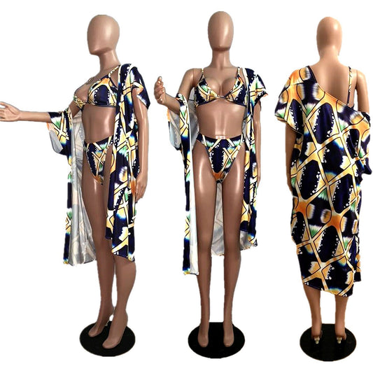 Swimwear Digital Print Cardigan Long Sleeve Blouse Short Sleeve