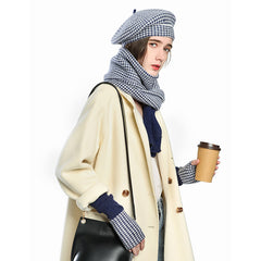 Female Plaid Painter Warm Hat Scarf Gloves Three-piece Suit