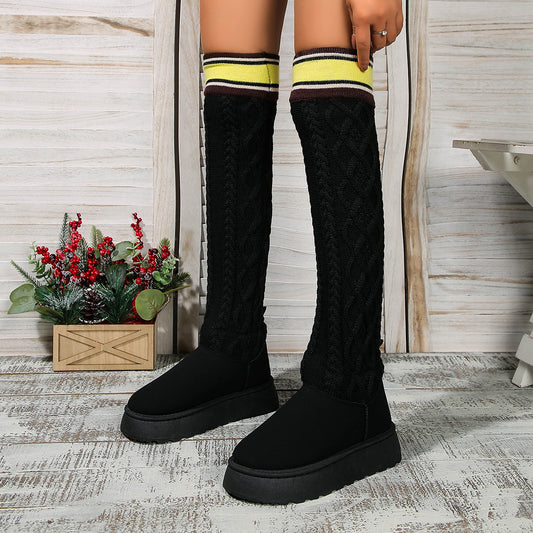 Winter Over-the-knee Boots With Long Knitted Sock Design