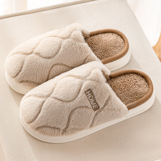 Plush Slippers Winter For Women Indoor Floor Bedroom Home Slipper Warm Solid House Shoes Men Couple
