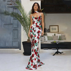 Sling Backless Deep V Printed Sexy Slim Fit Dress