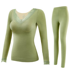 Thermal Underwear Women's Suit With Chest Pads Sexy V-neck Lace Long Sleeves