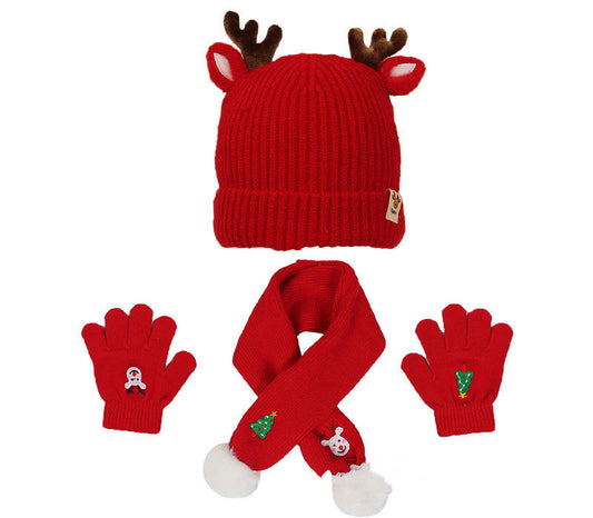 Children's Hat Scarf Gloves Fleece-lined Three-piece Set