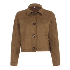 Lapel Single Breasted Brown Short Jacket Women's Retro